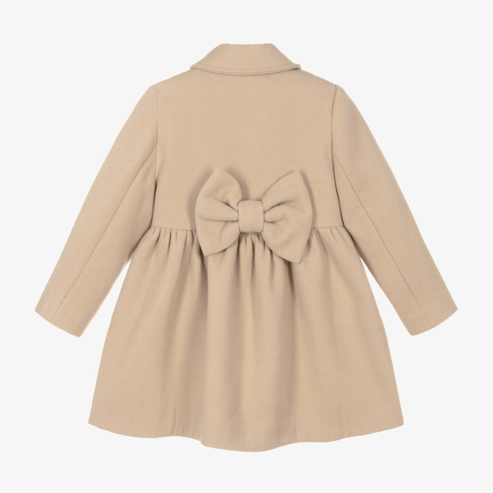 Abuela Tata-Girls Beige Classic Bow Coat | Childrensalon Outlet