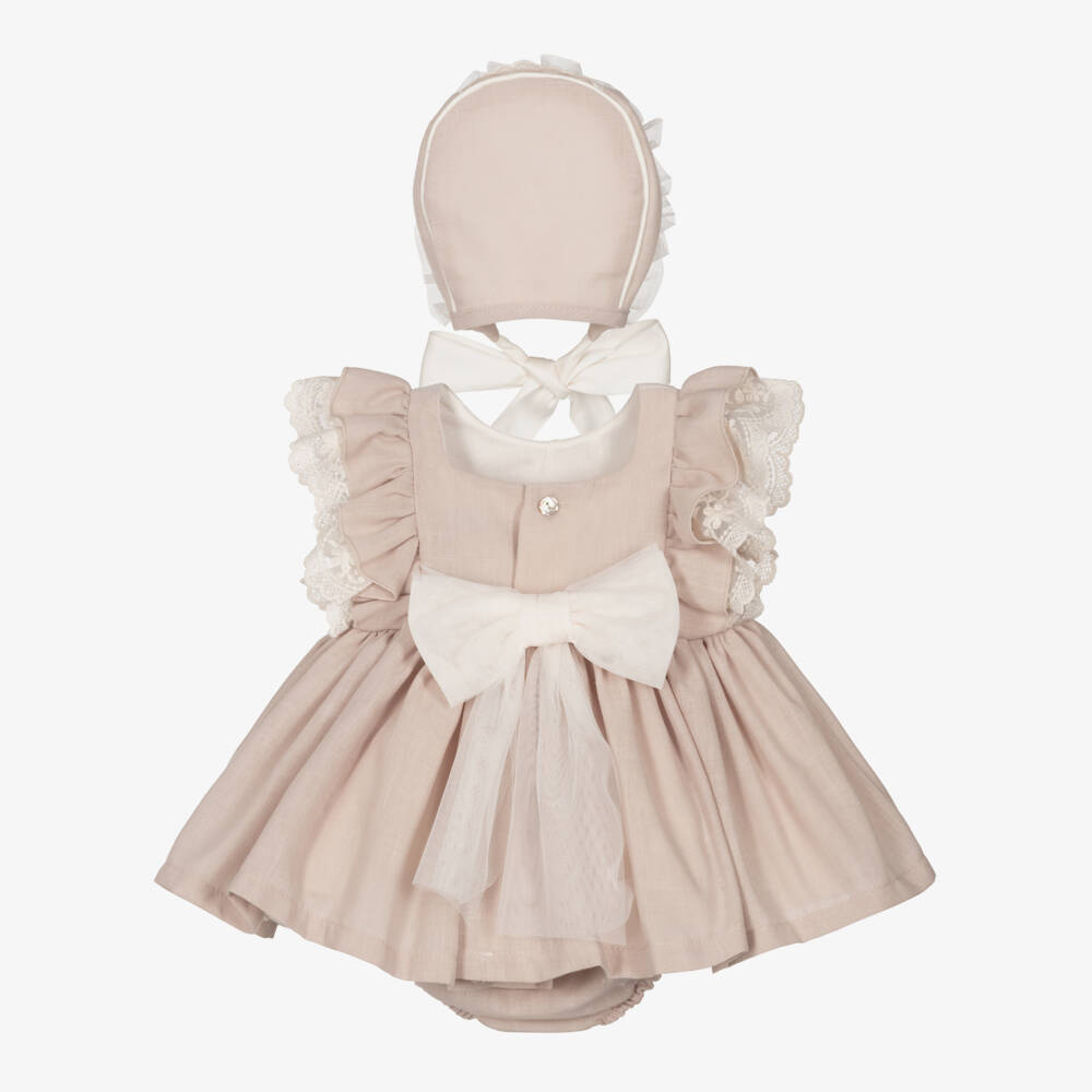 Abuela Tata-Girls Beige Lace Adorned Ensemble | Childrensalon Outlet