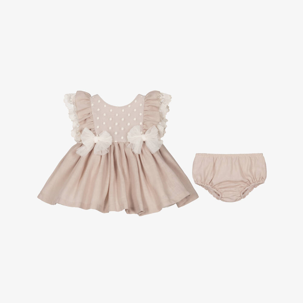 Abuela Tata-Girls Beige Lace Adorned Ensemble | Childrensalon Outlet