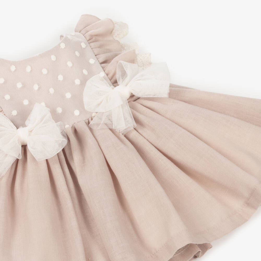 Abuela Tata-Girls Beige Lace Adorned Ensemble | Childrensalon Outlet