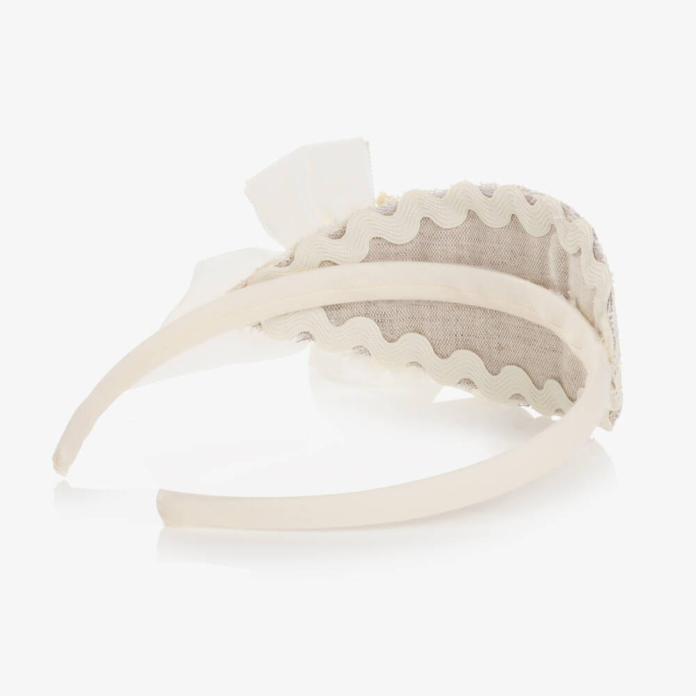 Abuela Tata-Girls Beige Lace & Bow Hairband | Childrensalon Outlet