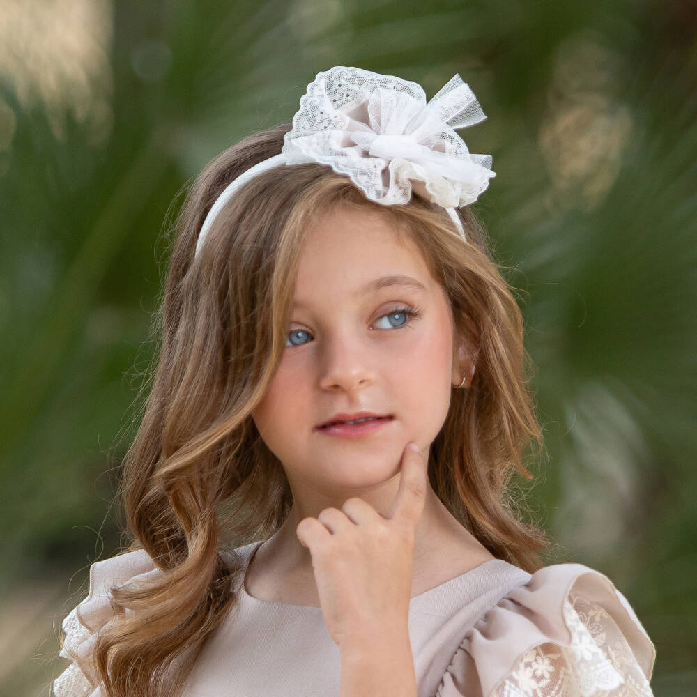 Abuela Tata-Бежевая кружевная повязка с розеткой для девочек | Childrensalon Outlet