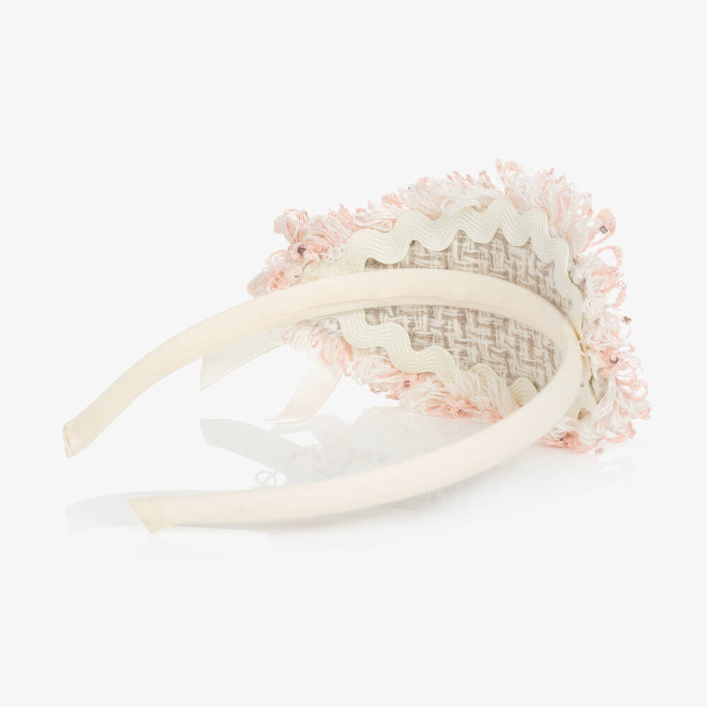 Abuela Tata-طوق للشعر تويد لون بيج وزهري للبنات | Childrensalon Outlet