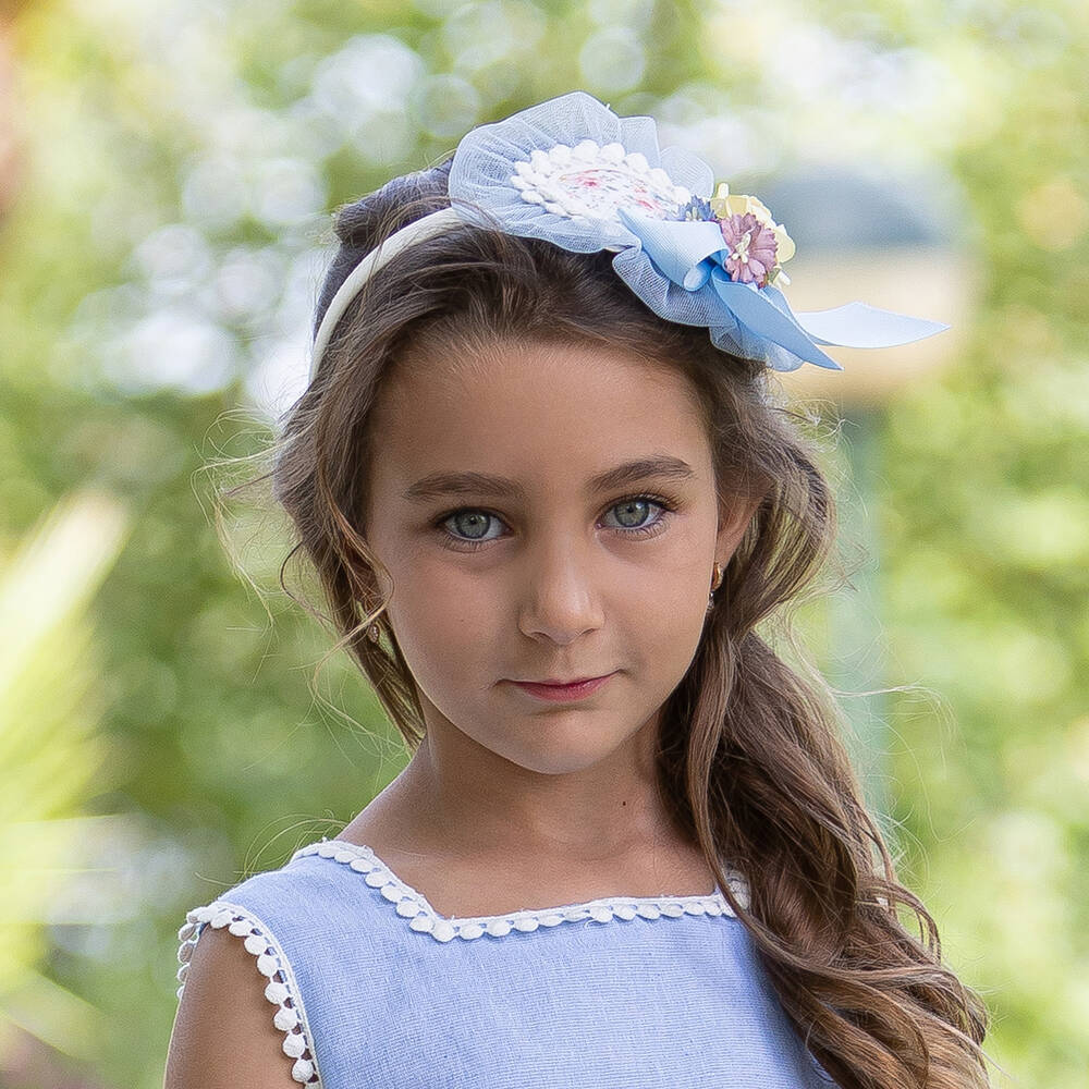 Abuela Tata-Girls Blue Floral Tulle Hairband | Childrensalon Outlet