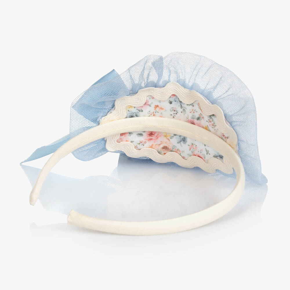 Abuela Tata-Girls Blue Floral Tulle Hairband | Childrensalon Outlet
