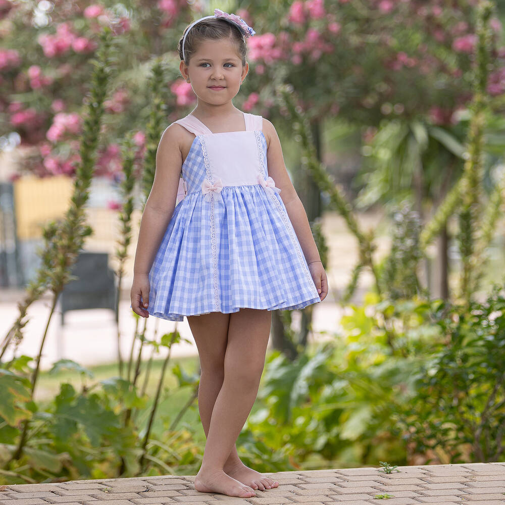 Abuela Tata-Голубое хлопковое платье в клетку | Childrensalon Outlet