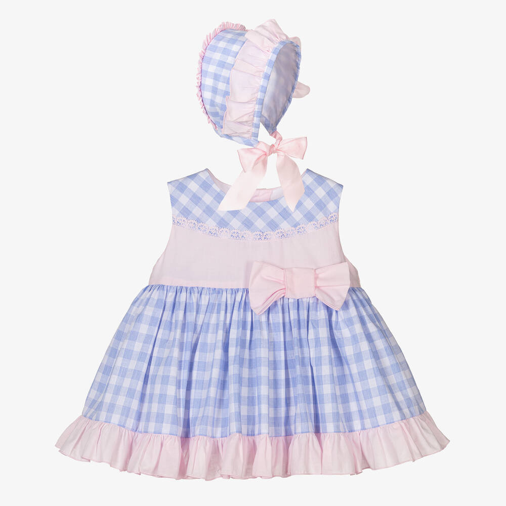 Abuela Tata - Ensemble robe bleu vichy en coton  | Childrensalon