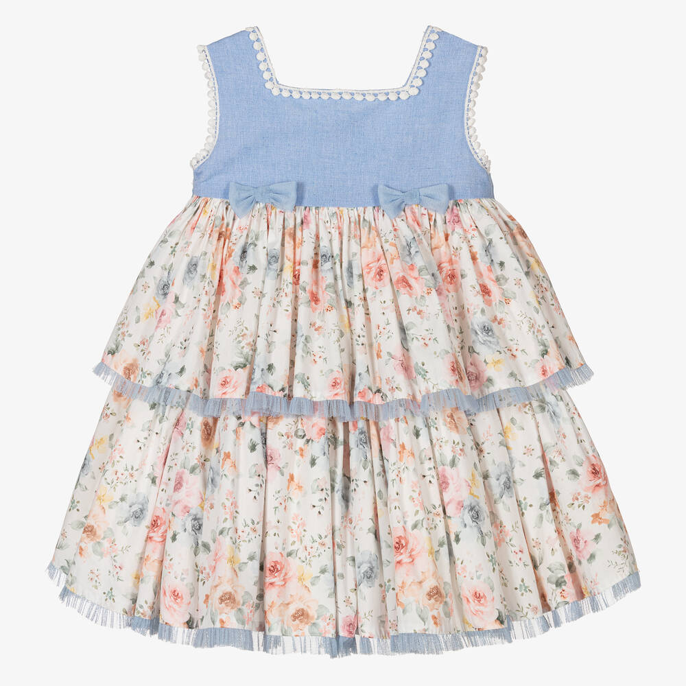 Abuela Tata - Girls Blue & Ivory Floral Dress | Childrensalon