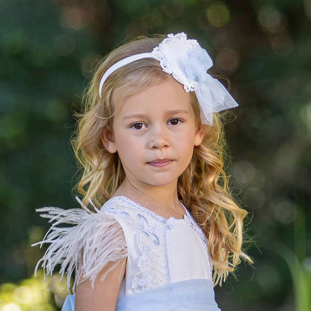 Abuela Tata-طوق شعر أزرق وعاجي مزين بالورود للبنات | Childrensalon Outlet