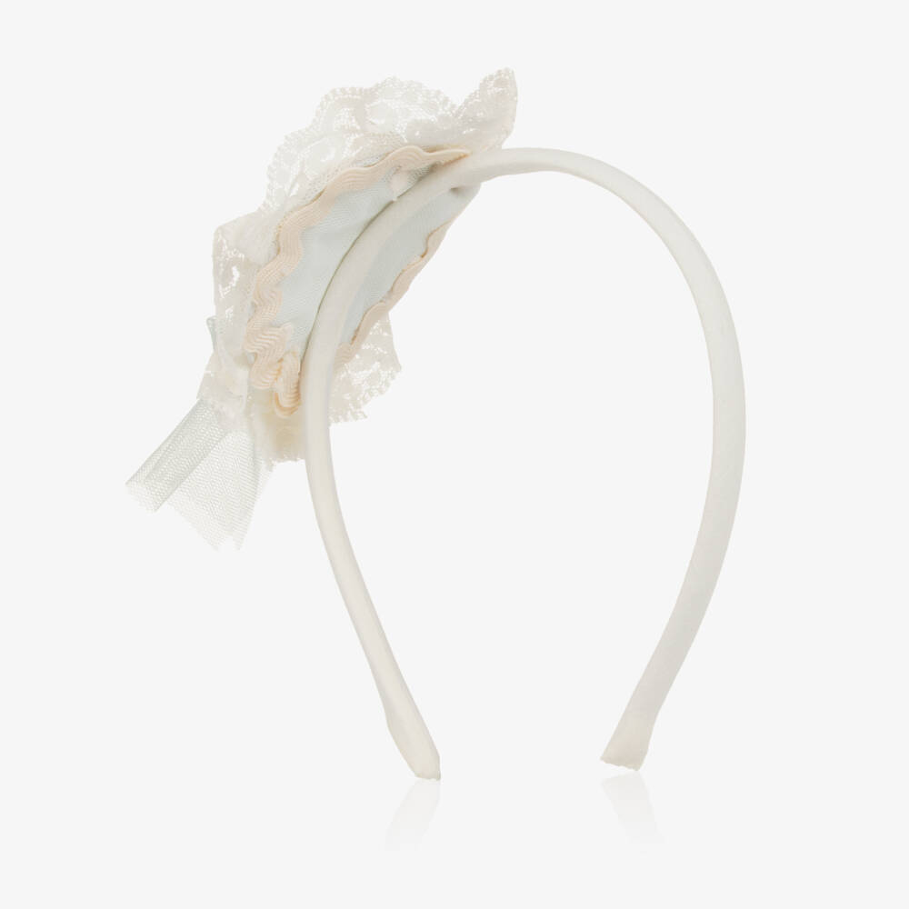 Abuela Tata-طوق شعر أزرق وعاجي مزين بالورود للبنات | Childrensalon Outlet