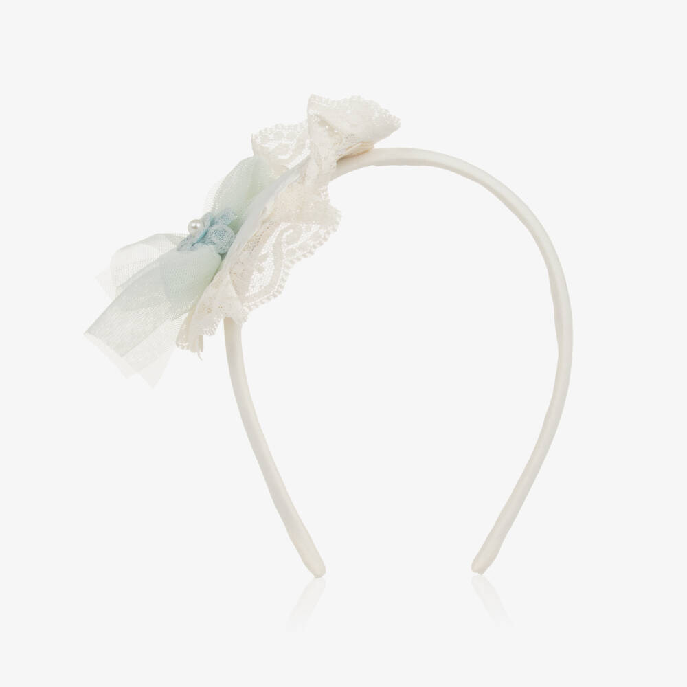 Abuela Tata-طوق شعر أزرق وعاجي مزين بالورود للبنات | Childrensalon Outlet