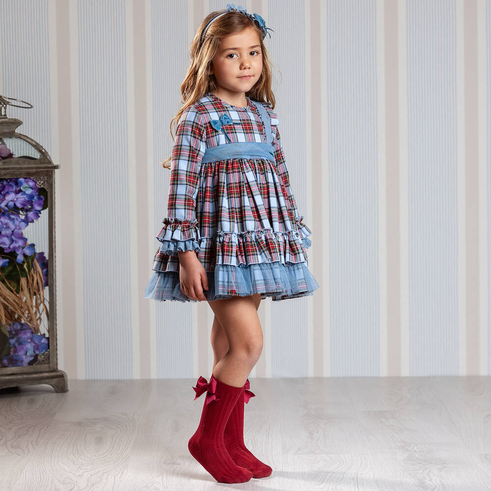 Abuela Tata-Girls Blue & Red Tartan Dress | Childrensalon Outlet