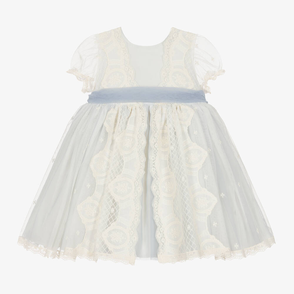 Abuela Tata-Girls Blue Tulle & Lace Dress | Childrensalon Outlet