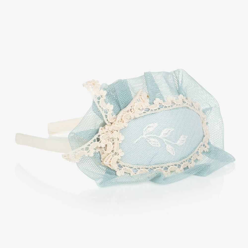 Abuela Tata-Girls Blue Tulle & Lace Hairband | Childrensalon Outlet