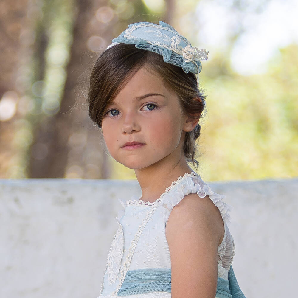 Abuela Tata-Girls Blue Tulle & Lace Hairband | Childrensalon Outlet