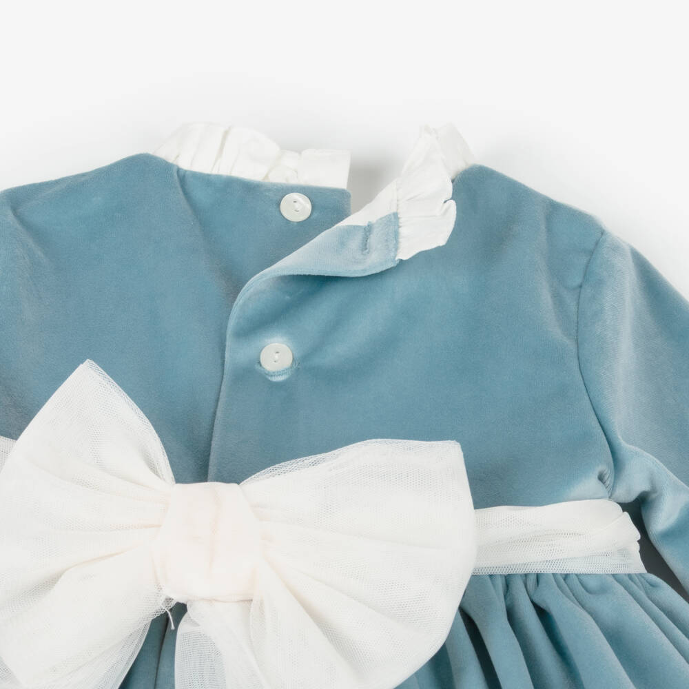 Abuela Tata-Girls Blue Velvet & Ivory Lace Dress | Childrensalon Outlet
