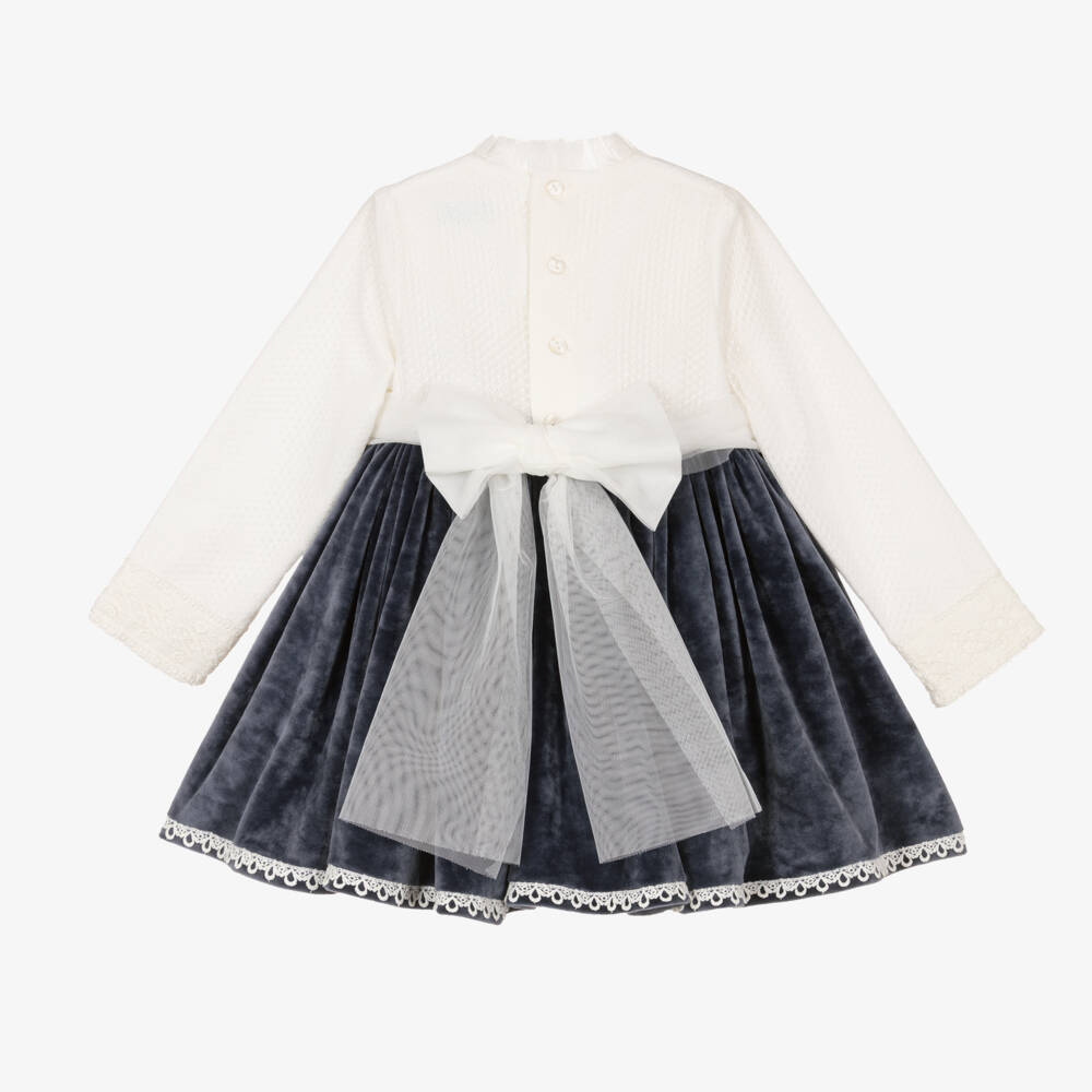 Abuela Tata-Girls Blue Velvet Lace Dress | Childrensalon Outlet