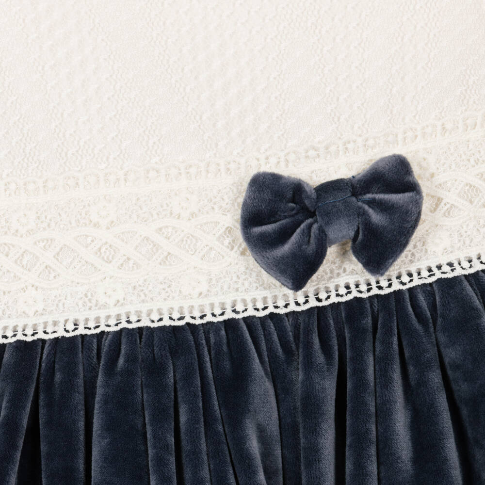 Abuela Tata-Girls Blue Velvet Lace Dress | Childrensalon Outlet