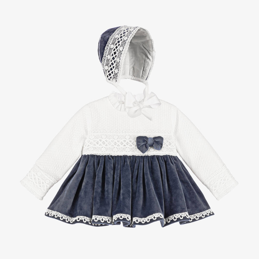Abuela Tata-Girls Blue Velvet Lace Dress Set | Childrensalon Outlet