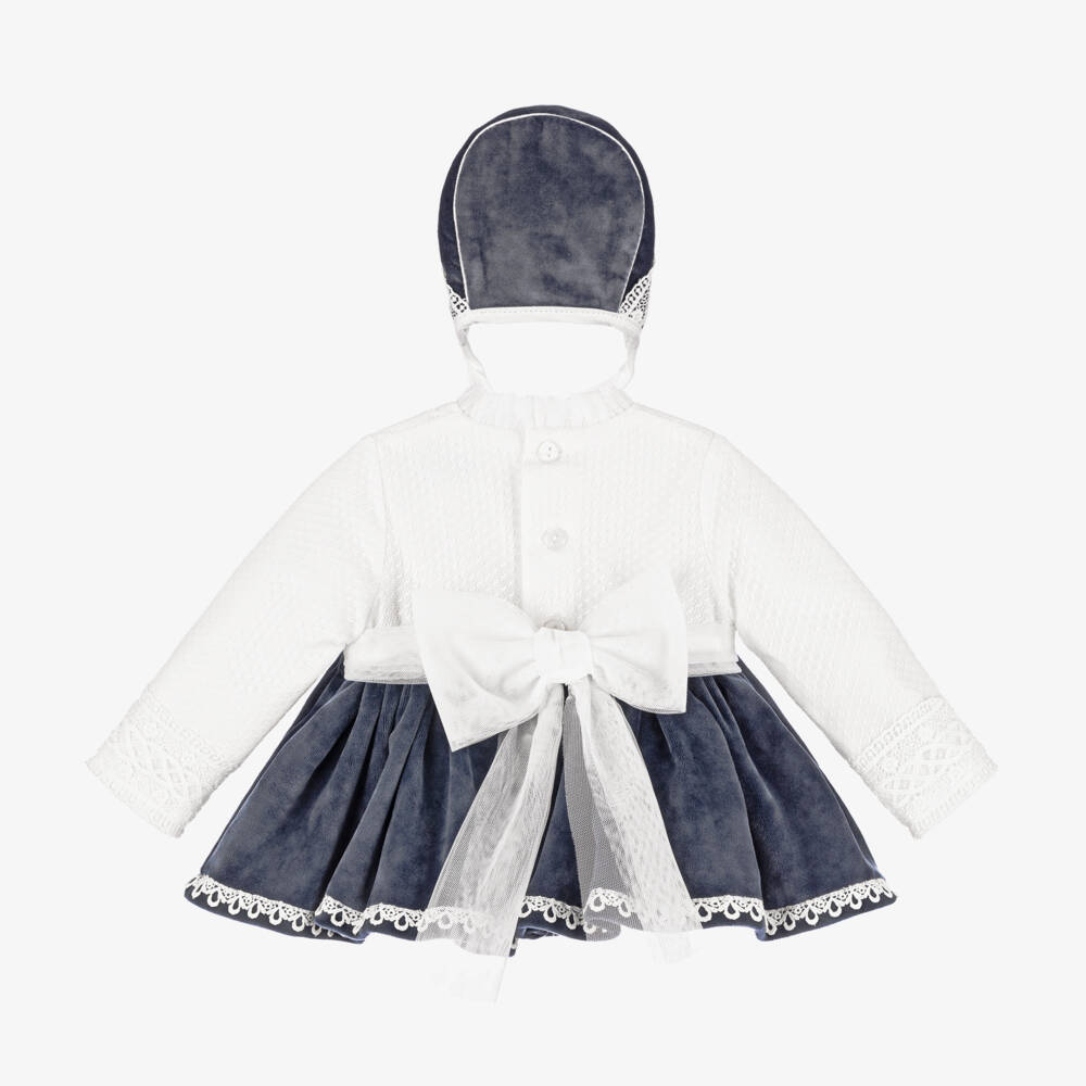Abuela Tata-Girls Blue Velvet Lace Dress Set | Childrensalon Outlet