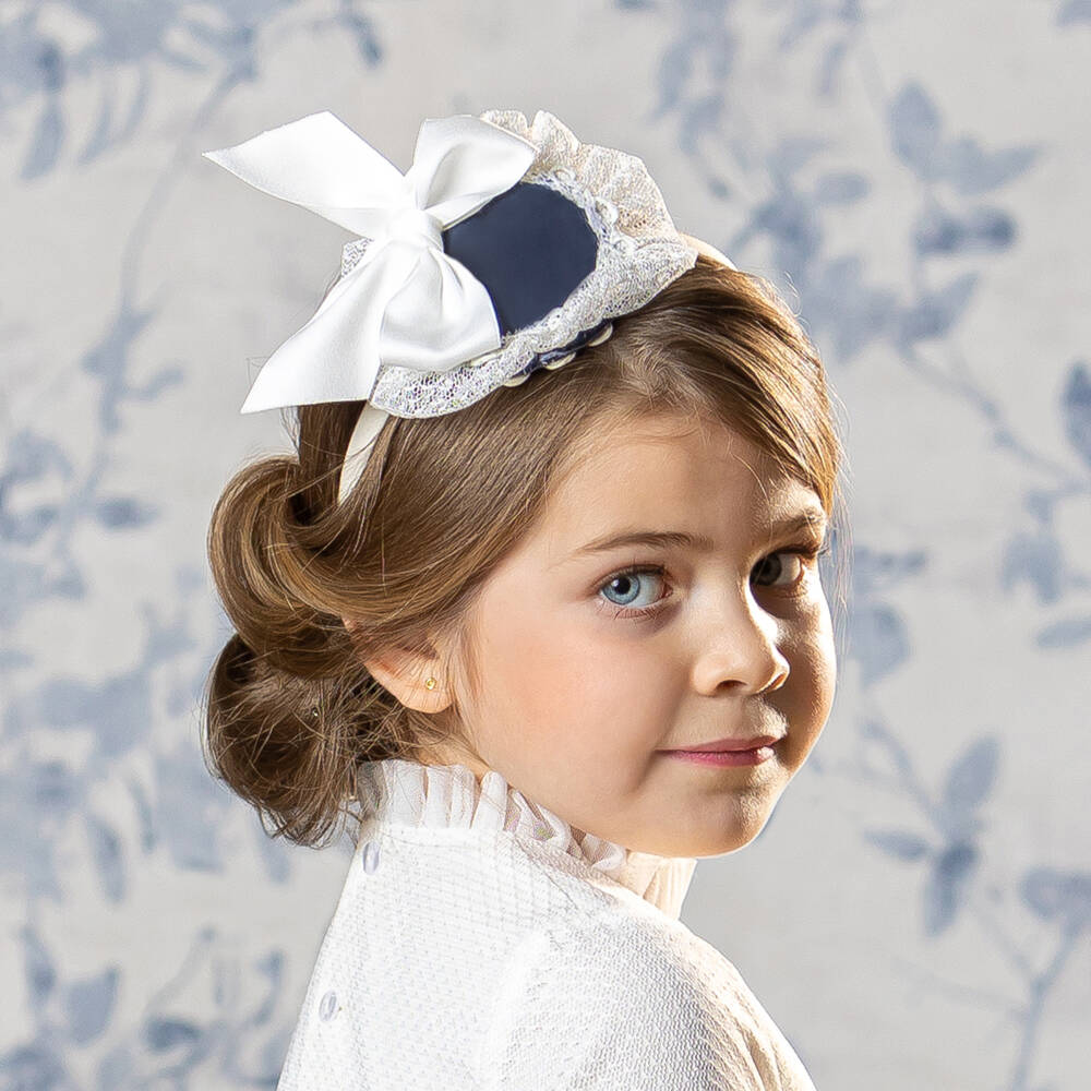 Abuela Tata-Girls Blue Velvet Lace Hairband | Childrensalon Outlet