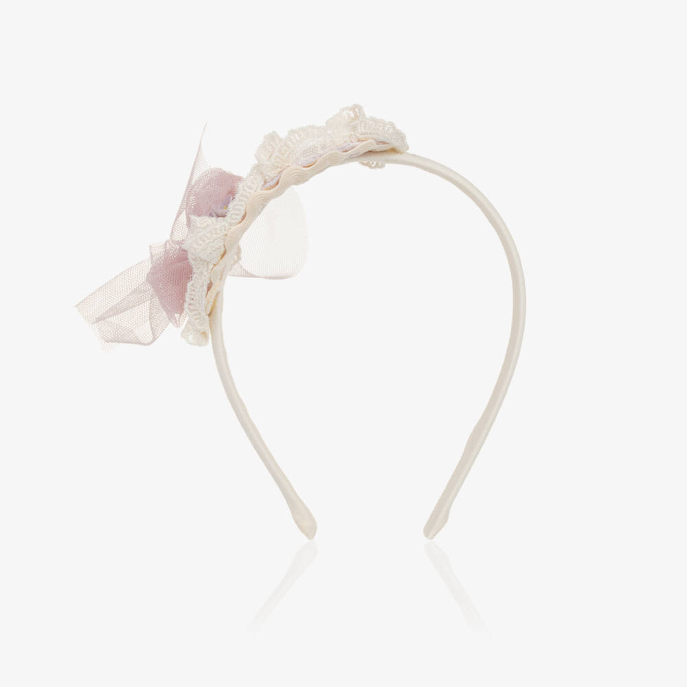 Abuela Tata-Girls Blush Tulle & Cream Lace Headband | Childrensalon Outlet