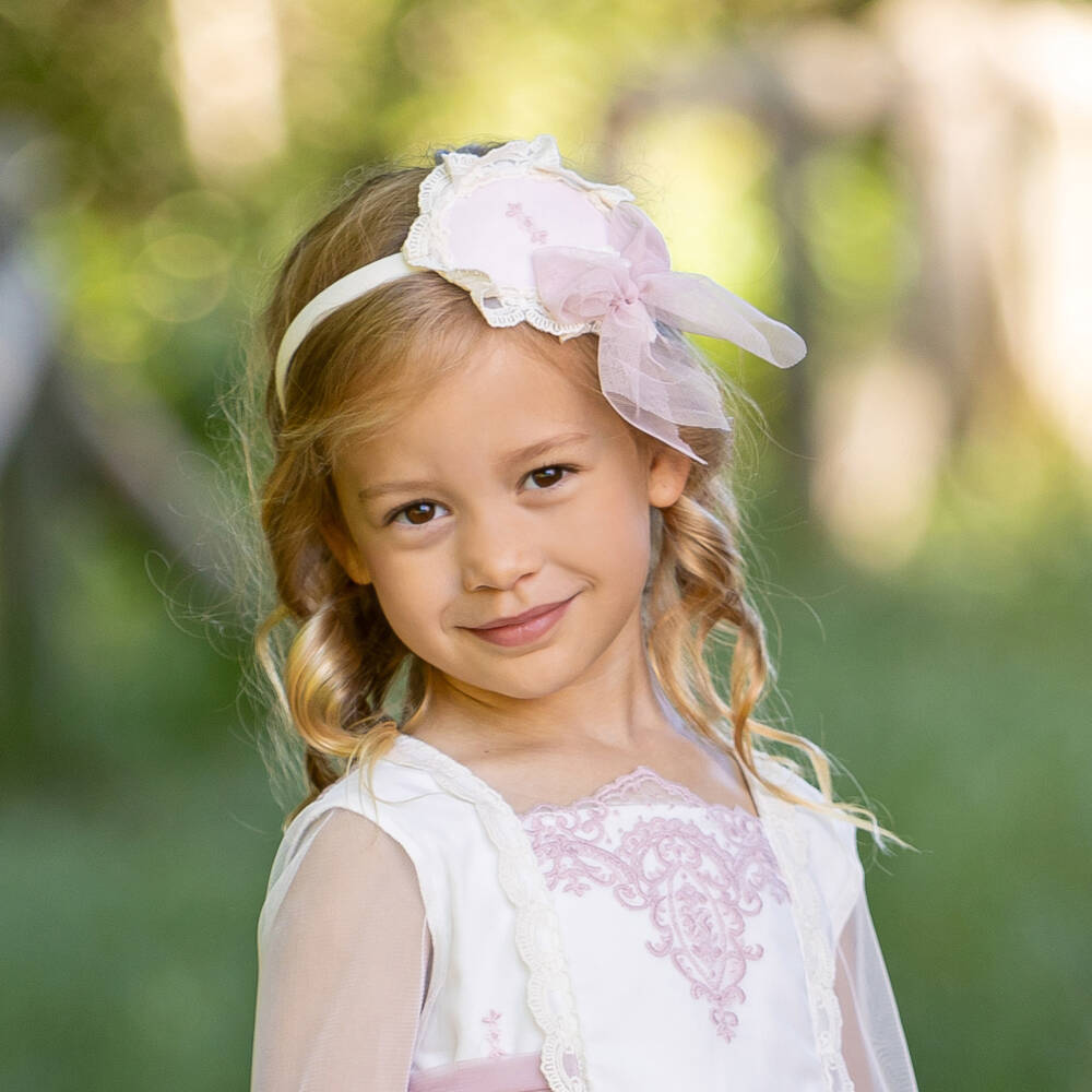 Abuela Tata-Girls Blush Tulle & Cream Lace Headband | Childrensalon Outlet