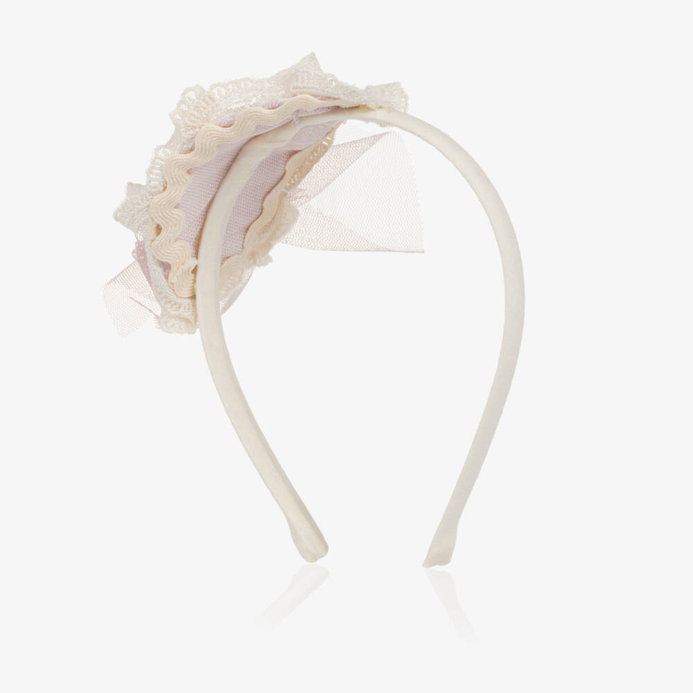 Abuela Tata-Girls Blush Tulle & Cream Lace Headband | Childrensalon Outlet