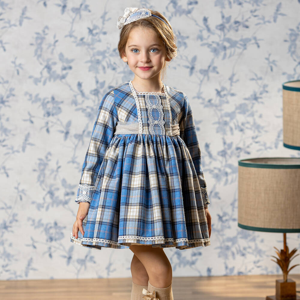 Abuela Tata-Girls Checked Cotton Twill Dress | Childrensalon Outlet