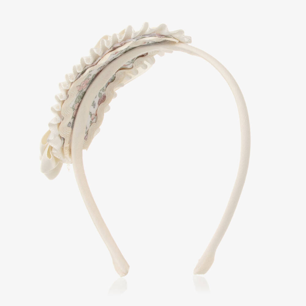 Abuela Tata-Girls Cream Floral Headband | Childrensalon Outlet