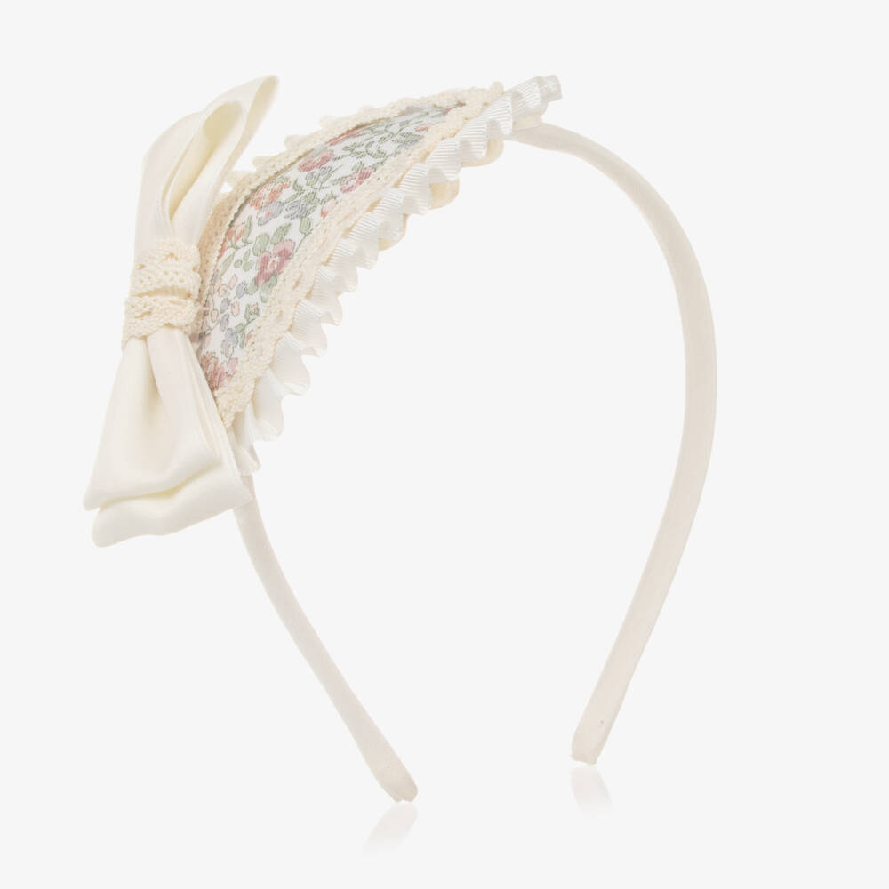 Abuela Tata-Girls Cream Floral Headband | Childrensalon Outlet