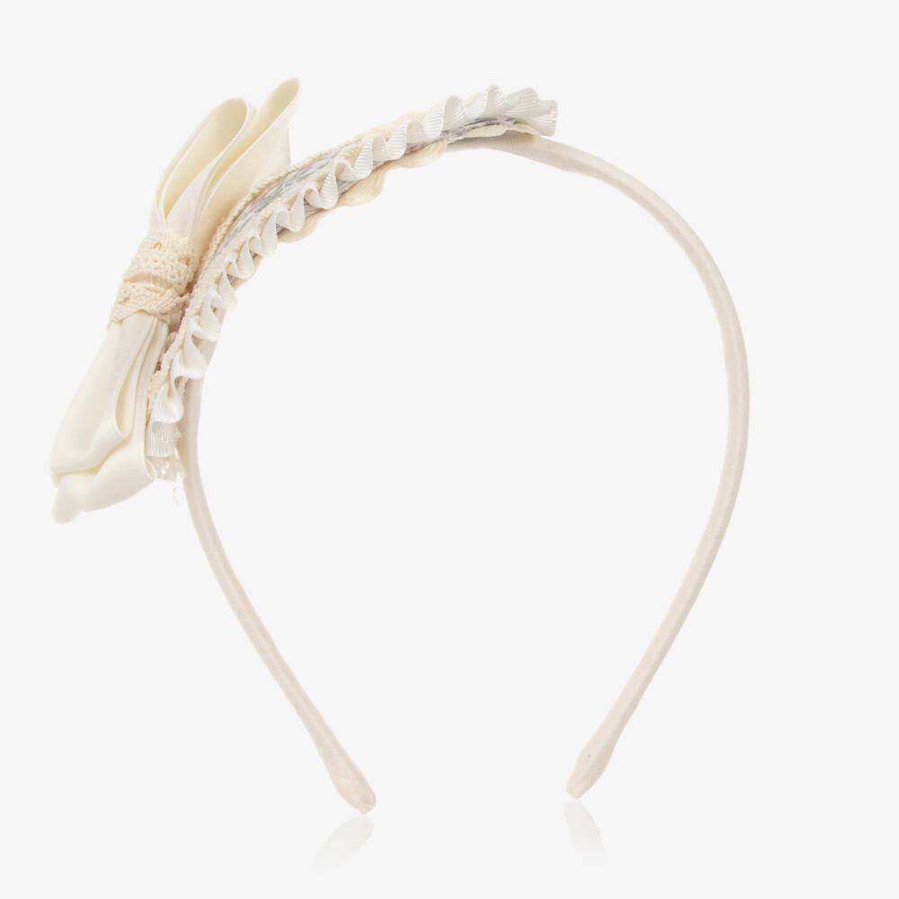 Abuela Tata-Girls Cream Floral Headband | Childrensalon Outlet