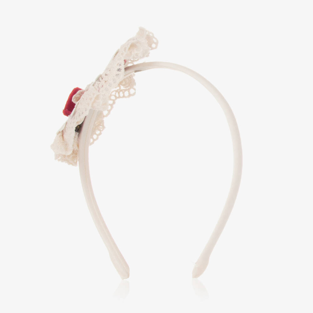 Abuela Tata-Girls Cream & Scarlet Tartan Headband | Childrensalon Outlet
