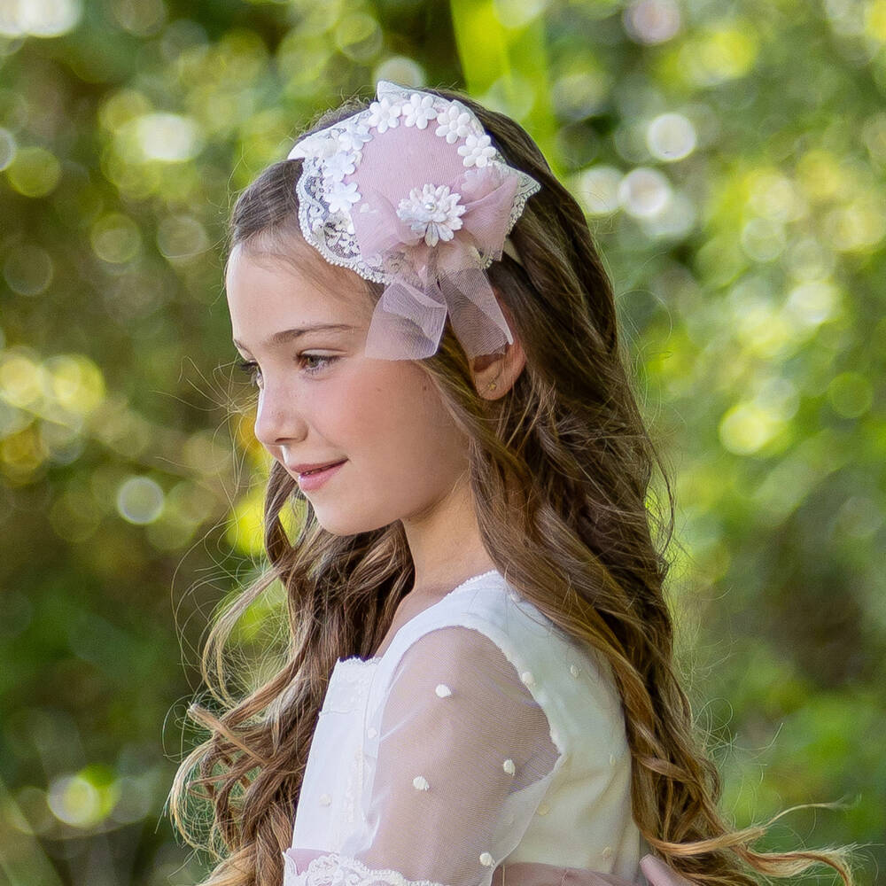 Abuela Tata-عصابة رأس دانتيل مزينة بالورود للبنات | Childrensalon Outlet