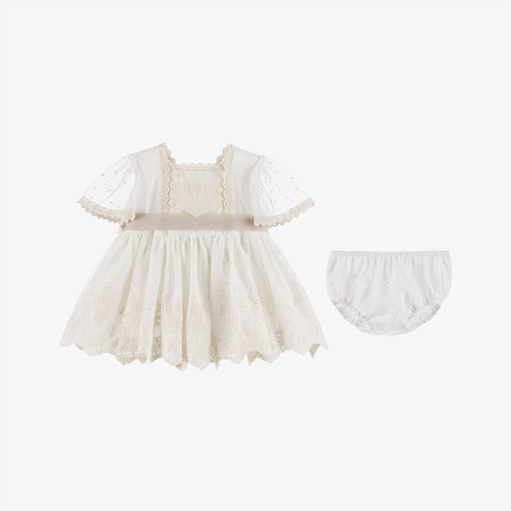 Abuela Tata-Girls Elegant Cream Lace Dress Ensemble | Childrensalon Outlet