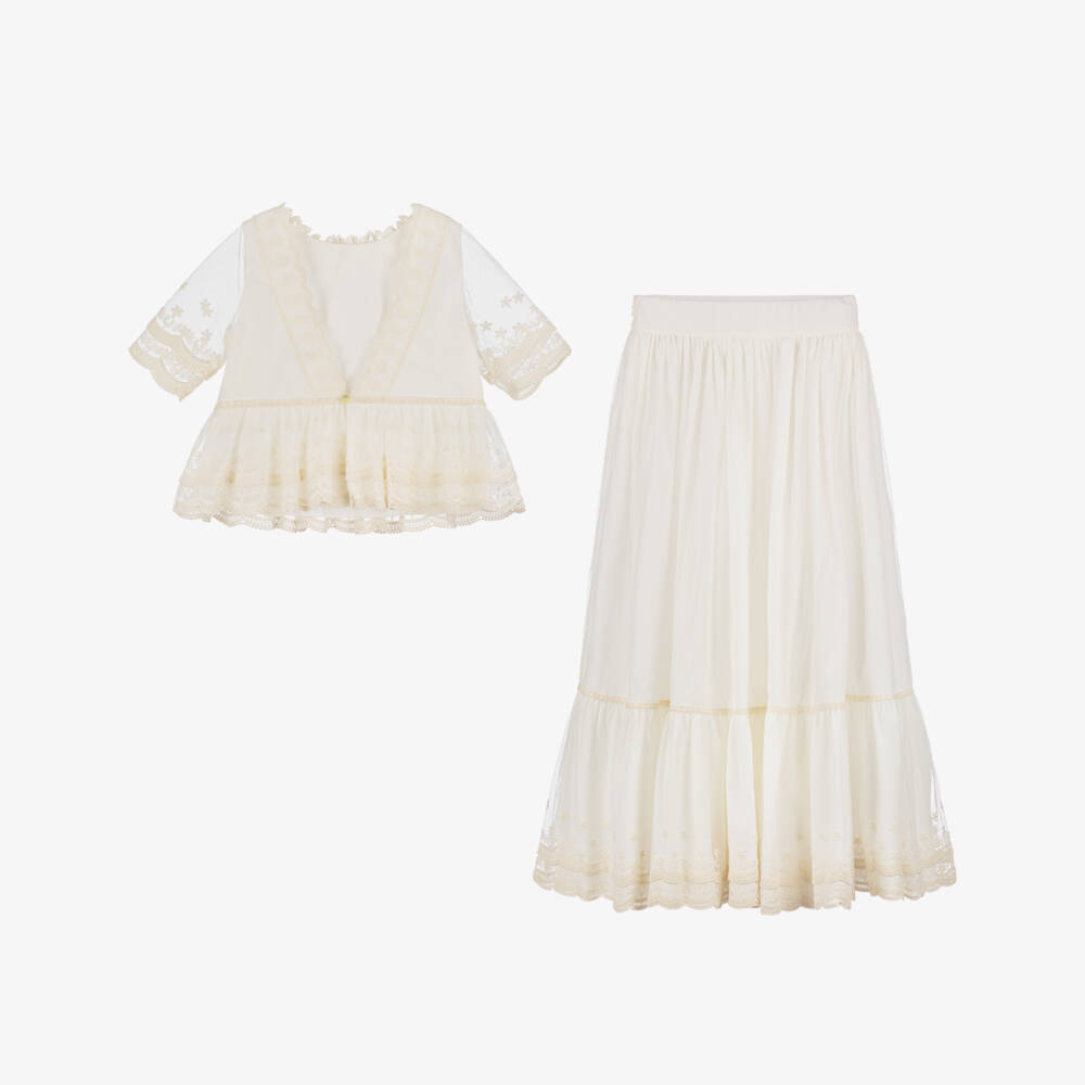 Abuela Tata-Girls Elegant Ivory Lace Ensemble | Childrensalon Outlet