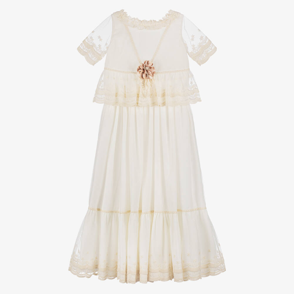Abuela Tata-Элегантный кремовый кружевной ансамбль для девочек | Childrensalon Outlet