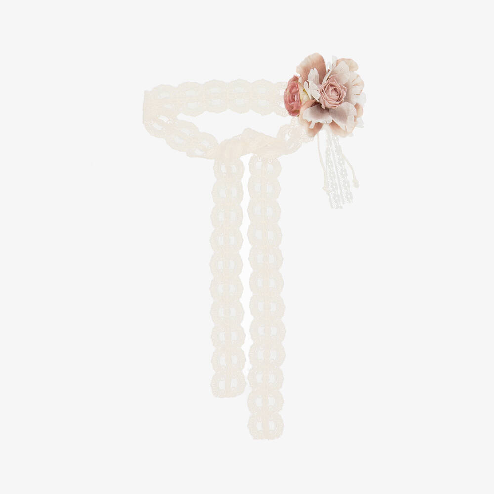 Abuela Tata-Элегантный кремовый кружевной ободок для девочек | Childrensalon Outlet