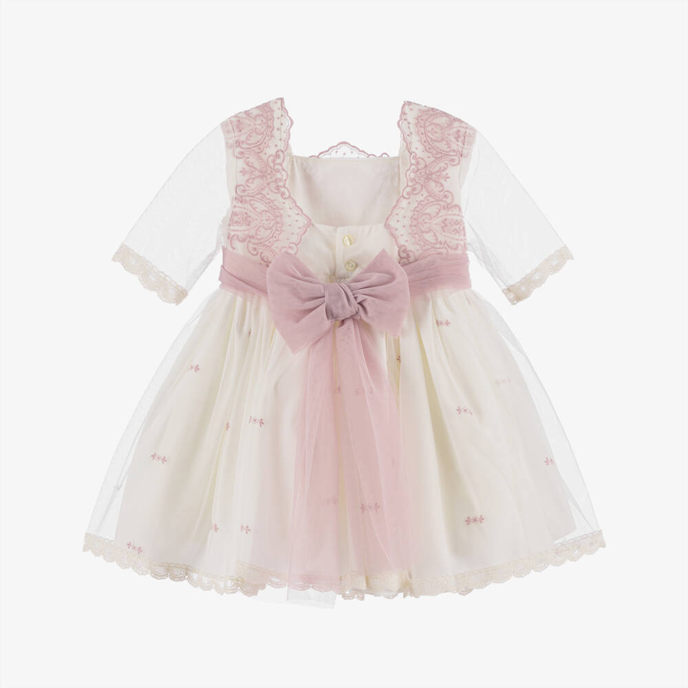 Abuela Tata-فستان فاخر عاجي ووردي للبنات | Childrensalon Outlet
