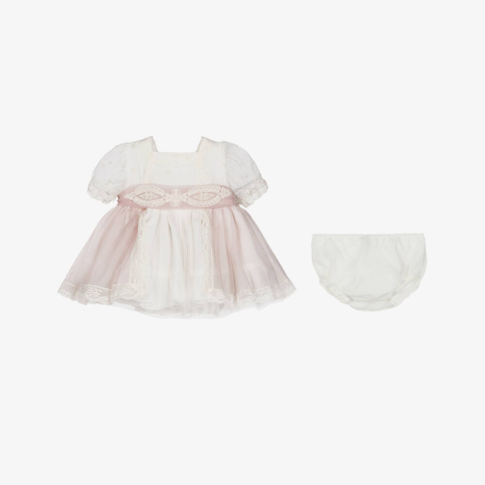 Abuela Tata-Girls Elegant Ivory & Pink Tulle Ensemble | Childrensalon Outlet