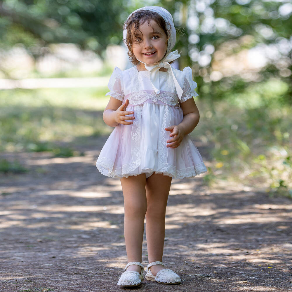 Abuela Tata-Girls Elegant Ivory & Pink Tulle Ensemble | Childrensalon Outlet