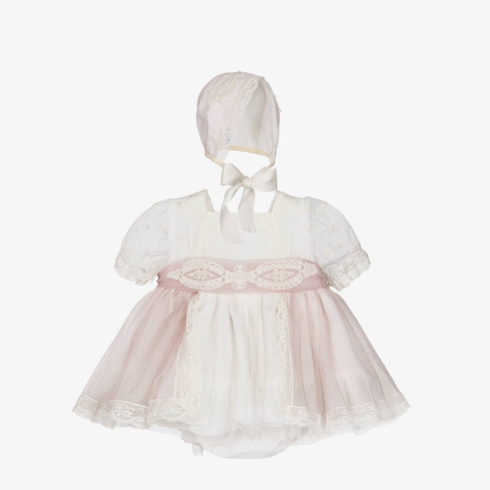 Abuela Tata-Элегантный кремовый и розовый тюль для девочек | Childrensalon Outlet