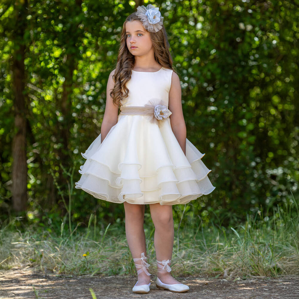 Abuela Tata-Элегантное кремовое платье с рюшами для девочек | Childrensalon Outlet