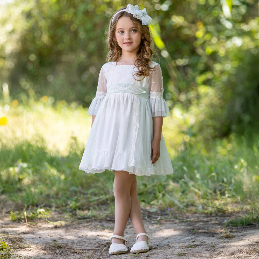 Abuela Tata-فستان تول عاجي أنيق للبنات | Childrensalon Outlet