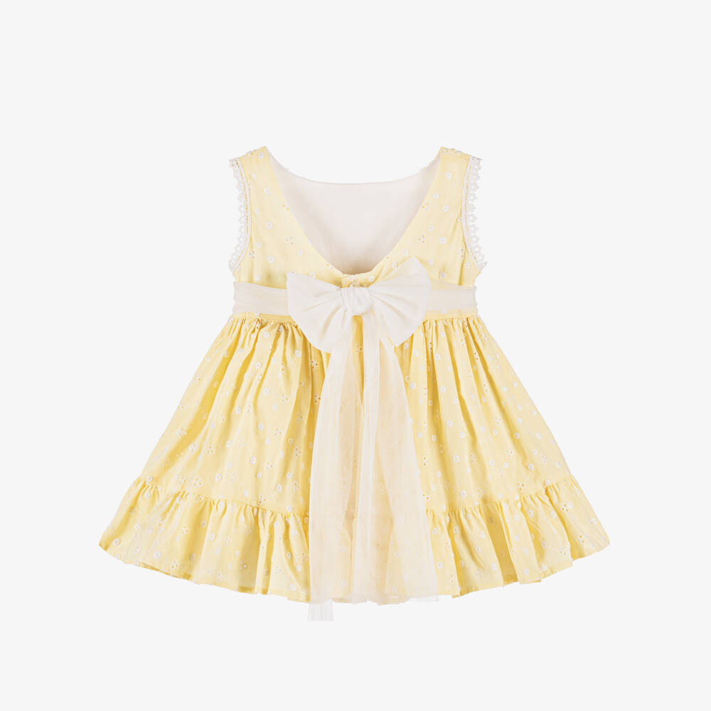Abuela Tata-Girls Embroidered Yellow Cotton Dress | Childrensalon Outlet