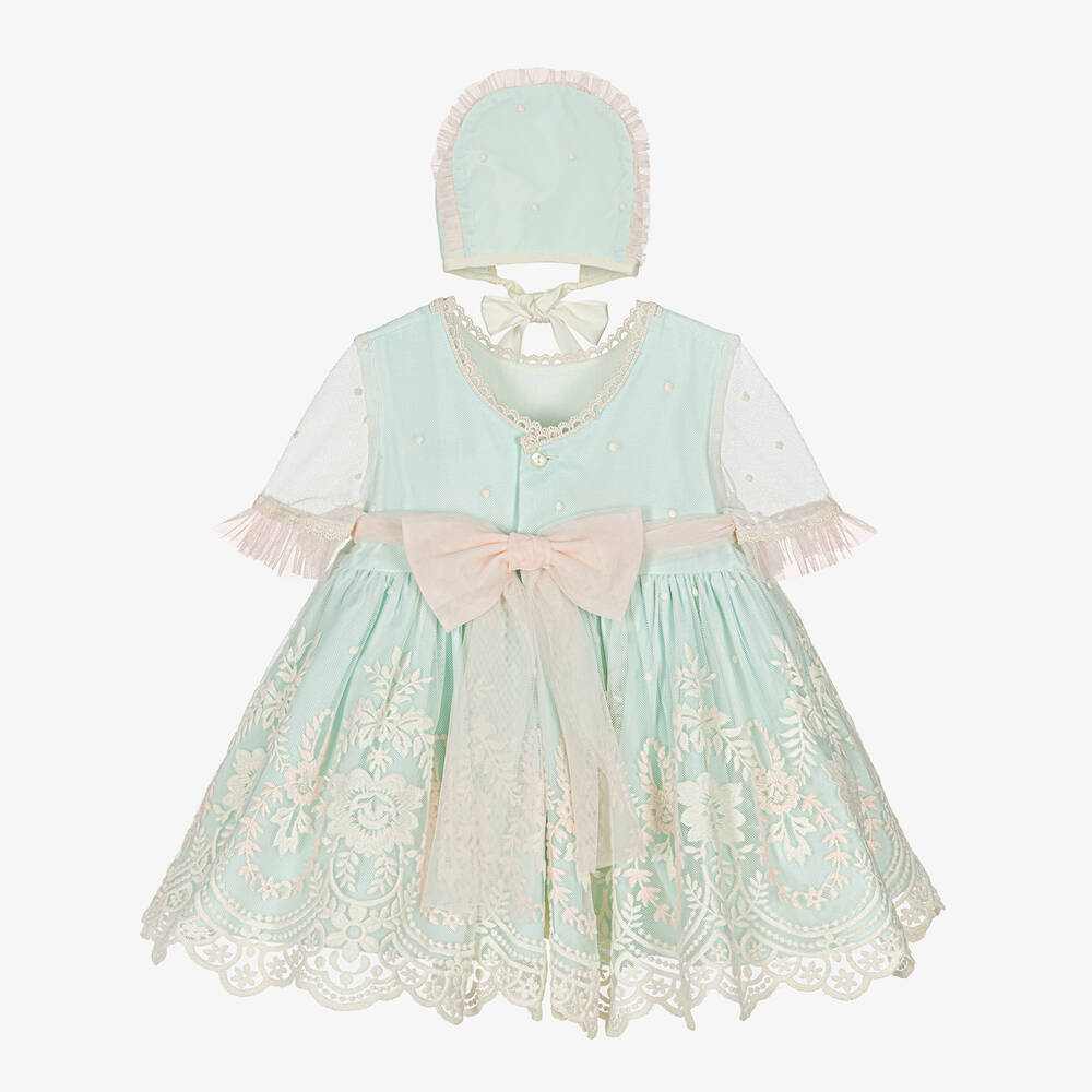 Abuela Tata-Зеленый комплект с платьем с вышитыми цветами для девочек | Childrensalon Outlet