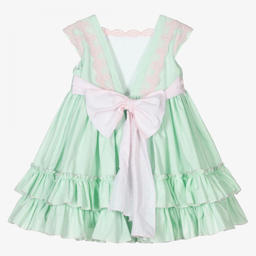 Abuela Tata-Girls Green & Pink Lace Dress | Childrensalon Outlet