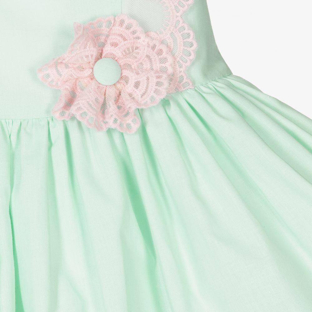 Abuela Tata-Girls Green & Pink Lace Dress | Childrensalon Outlet