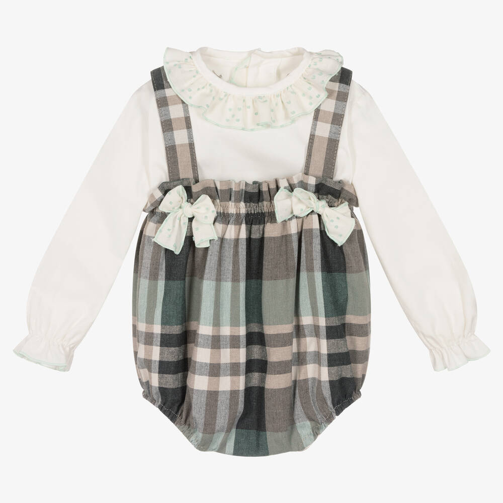 Abuela Tata - Girls Grey & Green Check Shortie Set | Childrensalon