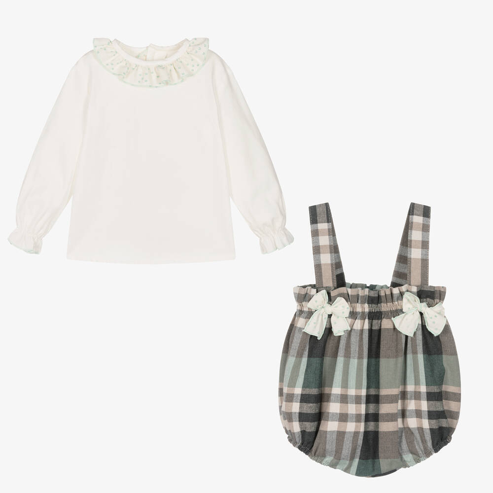 Abuela Tata-Girls Grey & Green Check Shortie Set | Childrensalon Outlet